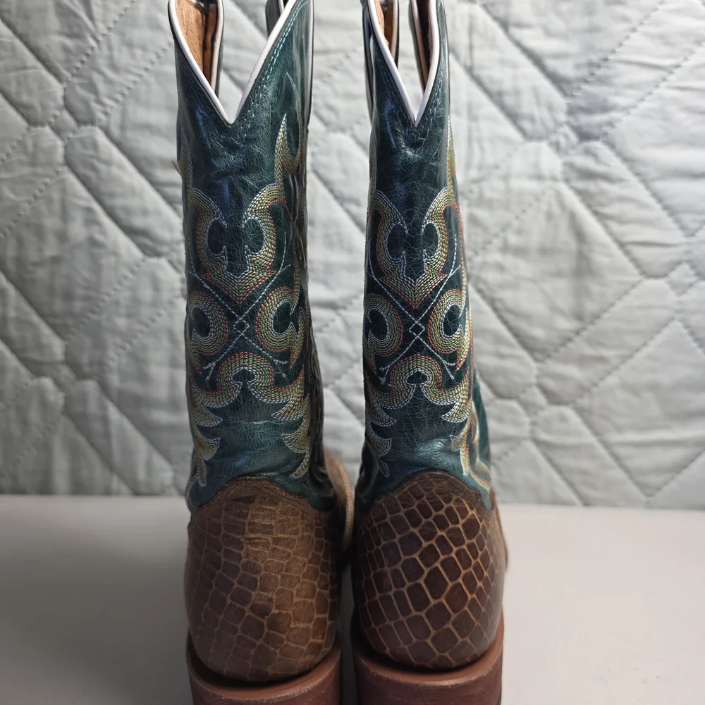 Nocona Womens Green and Brown Leather Pull On Cowgirl Boots Size 8B - Picture 4 of 10